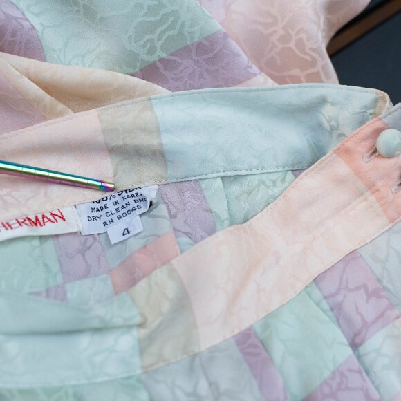 Vtg Jerri Sherman Silk Skirt Sz 4 Pastel Plaid Pleated Cottagecore Korea - Picture 6 of 8